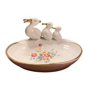 Vintage Gerold & Co Bavaria Duck Ring Dish Trinket Bowl Gold Trim Floral